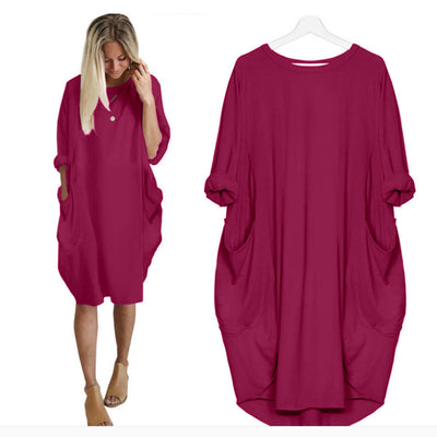 Women Casual Loose Dress with Pocket Ladies Fashion O Neck Long Tops Female T Shirt Dress Streetwear Plus Size 5XL vestidos Getbrewtaps.com