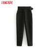 Tangada black suit pants woman high waist pants sashes pockets office ladies pants fashion middle aged pink yellow pants 6A22 Getbrewtaps.com