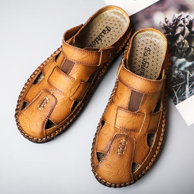 Genuine Leather Men Sandals Shoes Fretwork Breathable Fisherman Shoes Style Retro Gladiator Summer men Business Shoes eprolo