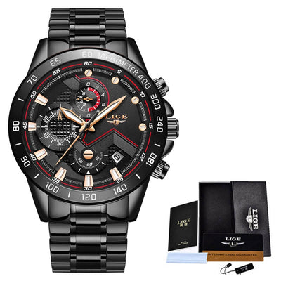 2020 LIGE Fashion Mens Watches Stainless Steel Top Brand Luxury Sport Chronograph Quartz Watch Men Black Watch Relogio Masculino Getbrewtaps.com