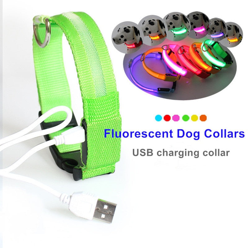 Nylon LED Pet Dog Collar,Night Safety Flashing Glow In The Dark Dog Leash,Dogs Luminous Fluorescent Collars Pet Supplies 4.7 eprolo