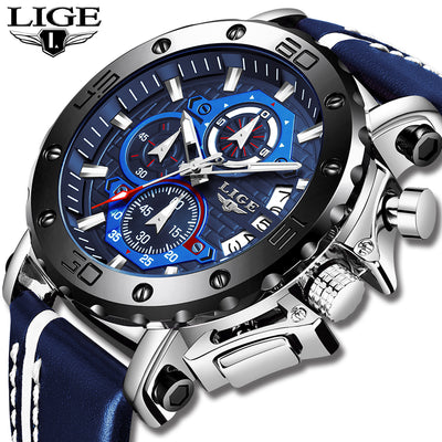 2020 LIGE New Mens Watches Top Brand Luxury Big Dial Military Quartz Watch Leather Waterproof Sport Wristwatch Relogio Masculino Getbrewtaps.com