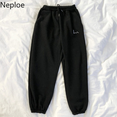 Neploe Pants Women 2020 Spring New Embroidery Elastic High Waist Ladies Trousers Loose Casual Beam Feet Pants Femme 1C285 Getbrewtaps.com