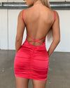 2020 summer Strap Mini Satin Dress Women Sexy Backless Cross Bandage Bodycon Party Dress Pleated Stretch Short Club Dress Getbrewtaps.com
