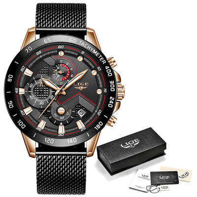 2020 LIGE Fashion Mens Watches Stainless Steel Top Brand Luxury Sport Chronograph Quartz Watch Men Black Watch Relogio Masculino Getbrewtaps.com