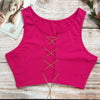 ArtSu Red Black White Metal Chain Sleeveless Crop Top Sexy Clubwear Women Adjustable Lace Up Hollow Out Tank Tops Tees Camisole Getbrewtaps.com