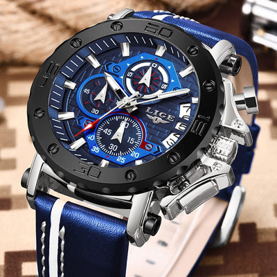 2020 LIGE New Mens Watches Top Brand Luxury Big Dial Military Quartz Watch Leather Waterproof Sport Wristwatch Relogio Masculino Getbrewtaps.com