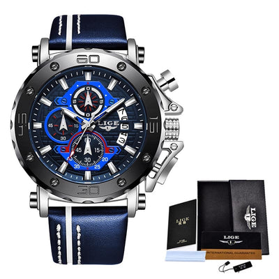 2020 LIGE New Mens Watches Top Brand Luxury Big Dial Military Quartz Watch Leather Waterproof Sport Wristwatch Relogio Masculino Getbrewtaps.com
