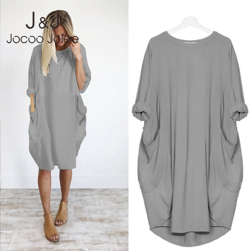 Women Casual Loose Dress with Pocket Ladies Fashion O Neck Long Tops Female T Shirt Dress Streetwear Plus Size 5XL vestidos Getbrewtaps.com