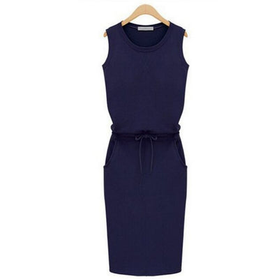 Jocoo Jolee Women Causal Sleeveless Pockets Pencil Dress 2020 Summer Solid Drawstring Waist Beach Party Sundress Getbrewtaps.com