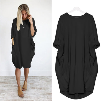 Women Casual Loose Dress with Pocket Ladies Fashion O Neck Long Tops Female T Shirt Dress Streetwear Plus Size 5XL vestidos Getbrewtaps.com