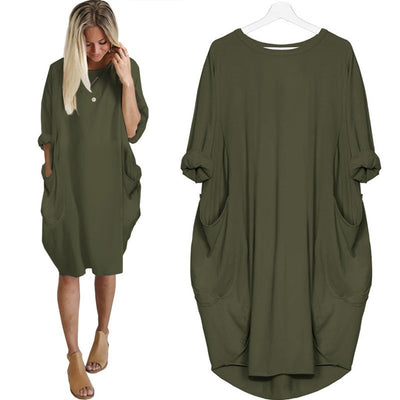 Women Casual Loose Dress with Pocket Ladies Fashion O Neck Long Tops Female T Shirt Dress Streetwear Plus Size 5XL vestidos Getbrewtaps.com