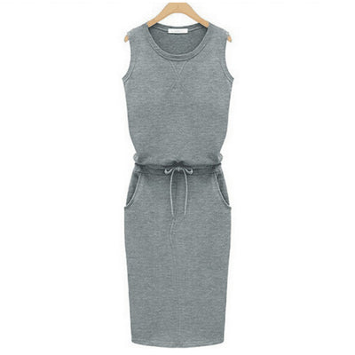 Jocoo Jolee Women Causal Sleeveless Pockets Pencil Dress 2020 Summer Solid Drawstring Waist Beach Party Sundress Getbrewtaps.com