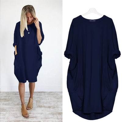 Women Casual Loose Dress with Pocket Ladies Fashion O Neck Long Tops Female T Shirt Dress Streetwear Plus Size 5XL vestidos Getbrewtaps.com