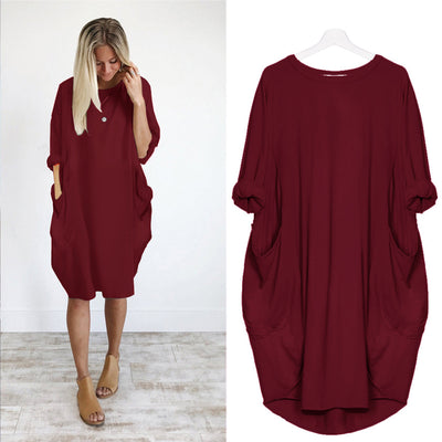 Women Casual Loose Dress with Pocket Ladies Fashion O Neck Long Tops Female T Shirt Dress Streetwear Plus Size 5XL vestidos Getbrewtaps.com