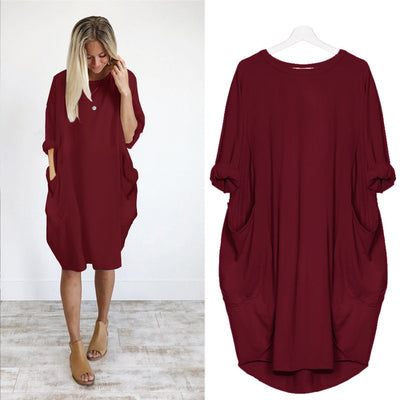 Women Casual Loose Dress with Pocket Ladies Fashion O Neck Long Tops Female T Shirt Dress Streetwear Plus Size 5XL vestidos Getbrewtaps.com