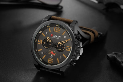 CURREN Mens Watches Top Luxury Brand Waterproof Sport Wrist Watch Chronograph Quartz Military Genuine Leather Relogio Masculino Getbrewtaps.com