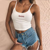 Sexy Women Crop Top 2018 Summer Honey Letter Embroidery Strap Tank Tops Cropped Feminino Ladies Elastic Shirt Vest Camisole Getbrewtaps.com