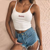 Sexy Women Crop Top 2018 Summer Honey Letter Embroidery Strap Tank Tops Cropped Feminino Ladies Elastic Shirt Vest Camisole Getbrewtaps.com