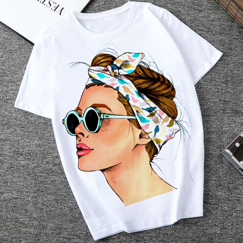 Plus Size Women Summer Vogue Print Lady Casual T-shirt Tops Harajuku Streetwear Short Sleeve O-Neck Tops Tees Camisetas Mujer Getbrewtaps.com