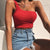 Women Lady Female One Shoulder Crop Tops Sleeveless T-Shirt Tank Tops Summer Beach Vest Bare Midriff Summer Fashion Clothes Getbrewtaps.com