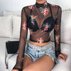 Sexy Women T Shirt See Through Transparent Mesh Tops Long Sleeve Sheer Slim Ladies Turtleneck T-Shirt New Arrival Women tshirt Getbrewtaps.com