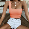 Women Lady Female One Shoulder Crop Tops Sleeveless T-Shirt Tank Tops Summer Beach Vest Bare Midriff Summer Fashion Clothes Getbrewtaps.com