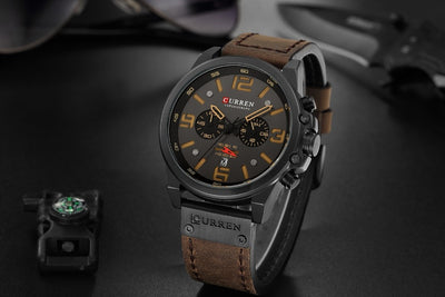 CURREN Mens Watches Top Luxury Brand Waterproof Sport Wrist Watch Chronograph Quartz Military Genuine Leather Relogio Masculino Getbrewtaps.com