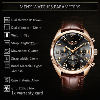 2020 LIGE Mens Watches Top Brand Luxury Waterproof 24 Hour Date Quartz Clock  Male Leather Sport Wrist Watch Relogio Masculino Getbrewtaps.com