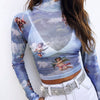Sexy Women T Shirt See Through Transparent Mesh Tops Long Sleeve Sheer Slim Ladies Turtleneck T-Shirt New Arrival Women tshirt Getbrewtaps.com