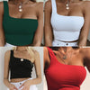 Women Lady Female One Shoulder Crop Tops Sleeveless T-Shirt Tank Tops Summer Beach Vest Bare Midriff Summer Fashion Clothes Getbrewtaps.com