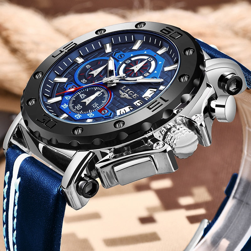 2020 LIGE New Mens Watches Top Brand Luxury Big Dial Military Quartz Watch Leather Waterproof Sport Wristwatch Relogio Masculino Getbrewtaps.com