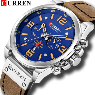 CURREN Mens Watches Top Luxury Brand Waterproof Sport Wrist Watch Chronograph Quartz Military Genuine Leather Relogio Masculino Getbrewtaps.com