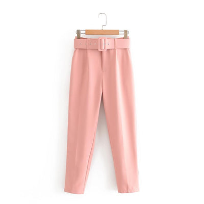Tangada black suit pants woman high waist pants sashes pockets office ladies pants fashion middle aged pink yellow pants 6A22 Getbrewtaps.com