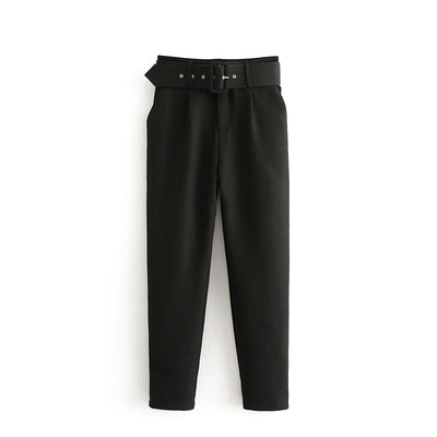 Tangada black suit pants woman high waist pants sashes pockets office ladies pants fashion middle aged pink yellow pants 6A22 Getbrewtaps.com