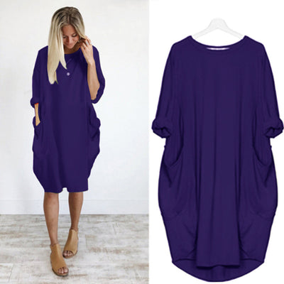 Women Casual Loose Dress with Pocket Ladies Fashion O Neck Long Tops Female T Shirt Dress Streetwear Plus Size 5XL vestidos Getbrewtaps.com