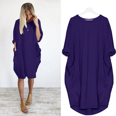 Women Casual Loose Dress with Pocket Ladies Fashion O Neck Long Tops Female T Shirt Dress Streetwear Plus Size 5XL vestidos Getbrewtaps.com