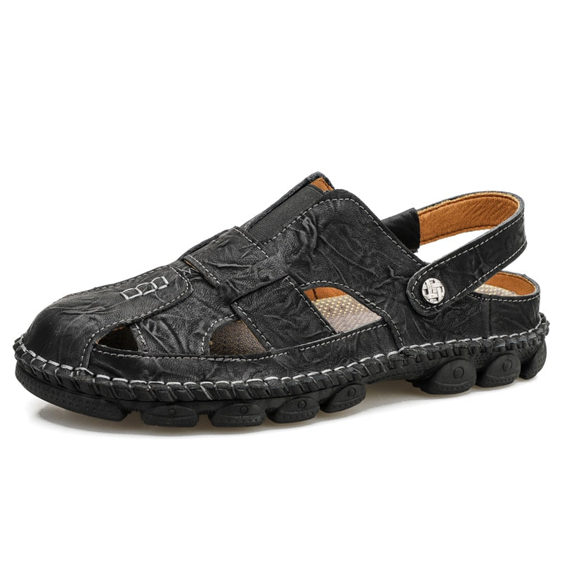 Genuine Leather Men Sandals Shoes Fretwork Breathable Fisherman Shoes Style Retro Gladiator Summer men Business Shoes eprolo
