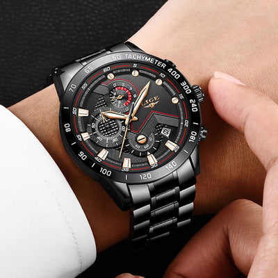 2020 LIGE Fashion Mens Watches Stainless Steel Top Brand Luxury Sport Chronograph Quartz Watch Men Black Watch Relogio Masculino Getbrewtaps.com