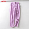 Tangada black suit pants woman high waist pants sashes pockets office ladies pants fashion middle aged pink yellow pants 6A22 Getbrewtaps.com