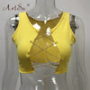 ArtSu Red Black White Metal Chain Sleeveless Crop Top Sexy Clubwear Women Adjustable Lace Up Hollow Out Tank Tops Tees Camisole Getbrewtaps.com