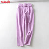 Tangada black suit pants woman high waist pants sashes pockets office ladies pants fashion middle aged pink yellow pants 6A22 Getbrewtaps.com