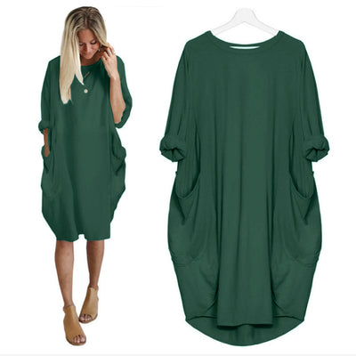 Women Casual Loose Dress with Pocket Ladies Fashion O Neck Long Tops Female T Shirt Dress Streetwear Plus Size 5XL vestidos Getbrewtaps.com