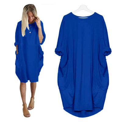 Women Casual Loose Dress with Pocket Ladies Fashion O Neck Long Tops Female T Shirt Dress Streetwear Plus Size 5XL vestidos Getbrewtaps.com