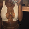 ArtSu Red Black White Metal Chain Sleeveless Crop Top Sexy Clubwear Women Adjustable Lace Up Hollow Out Tank Tops Tees Camisole Getbrewtaps.com