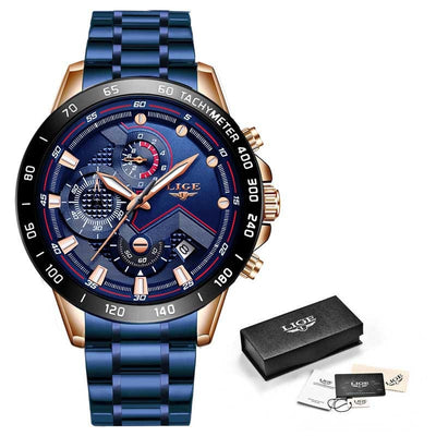 2020 LIGE Fashion Mens Watches Stainless Steel Top Brand Luxury Sport Chronograph Quartz Watch Men Black Watch Relogio Masculino Getbrewtaps.com