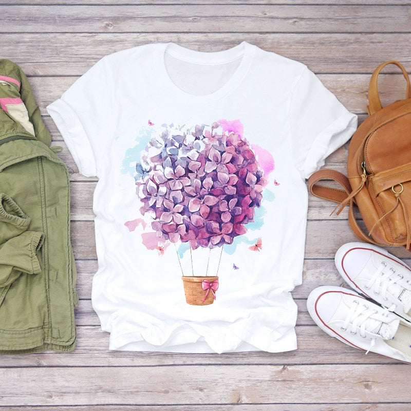 Women 2020 Summer Short Sleeve Floral Flower Fashion Lady T-shirts Top T Shirt Ladies Womens Graphic Female Tee T-Shirt Getbrewtaps.com
