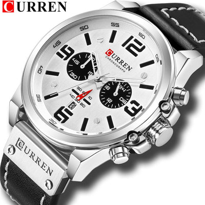 CURREN Mens Watches Top Luxury Brand Waterproof Sport Wrist Watch Chronograph Quartz Military Genuine Leather Relogio Masculino Getbrewtaps.com