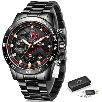 2020 LIGE Fashion Mens Watches Stainless Steel Top Brand Luxury Sport Chronograph Quartz Watch Men Black Watch Relogio Masculino Getbrewtaps.com