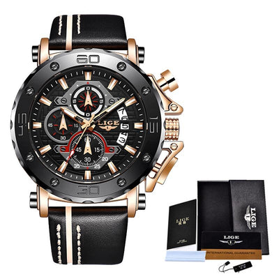 2020 LIGE New Mens Watches Top Brand Luxury Big Dial Military Quartz Watch Leather Waterproof Sport Wristwatch Relogio Masculino Getbrewtaps.com
